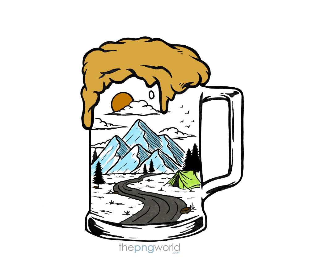 See Life from the Beer Glass Beer,wine,drink,travel,tracking,camping,mountain,road trip,breverage,line art,cocktail,mocktail,art,black,white,yellow,grey,blue,love,enjoy,food,fun,season,winter,friends,group